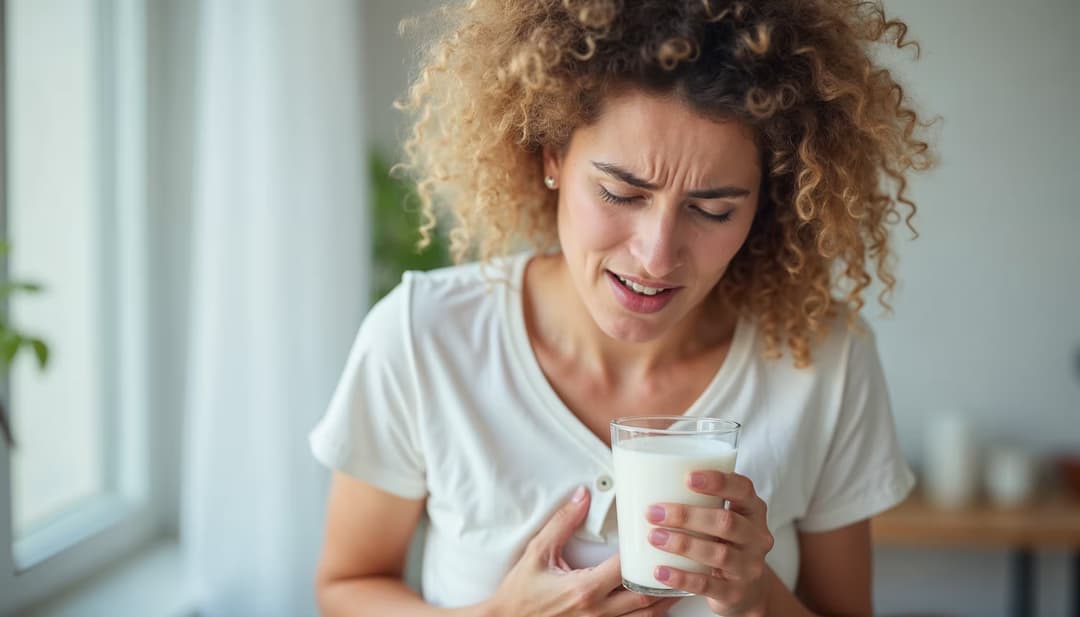 Woman uncomfortable after drinking milk