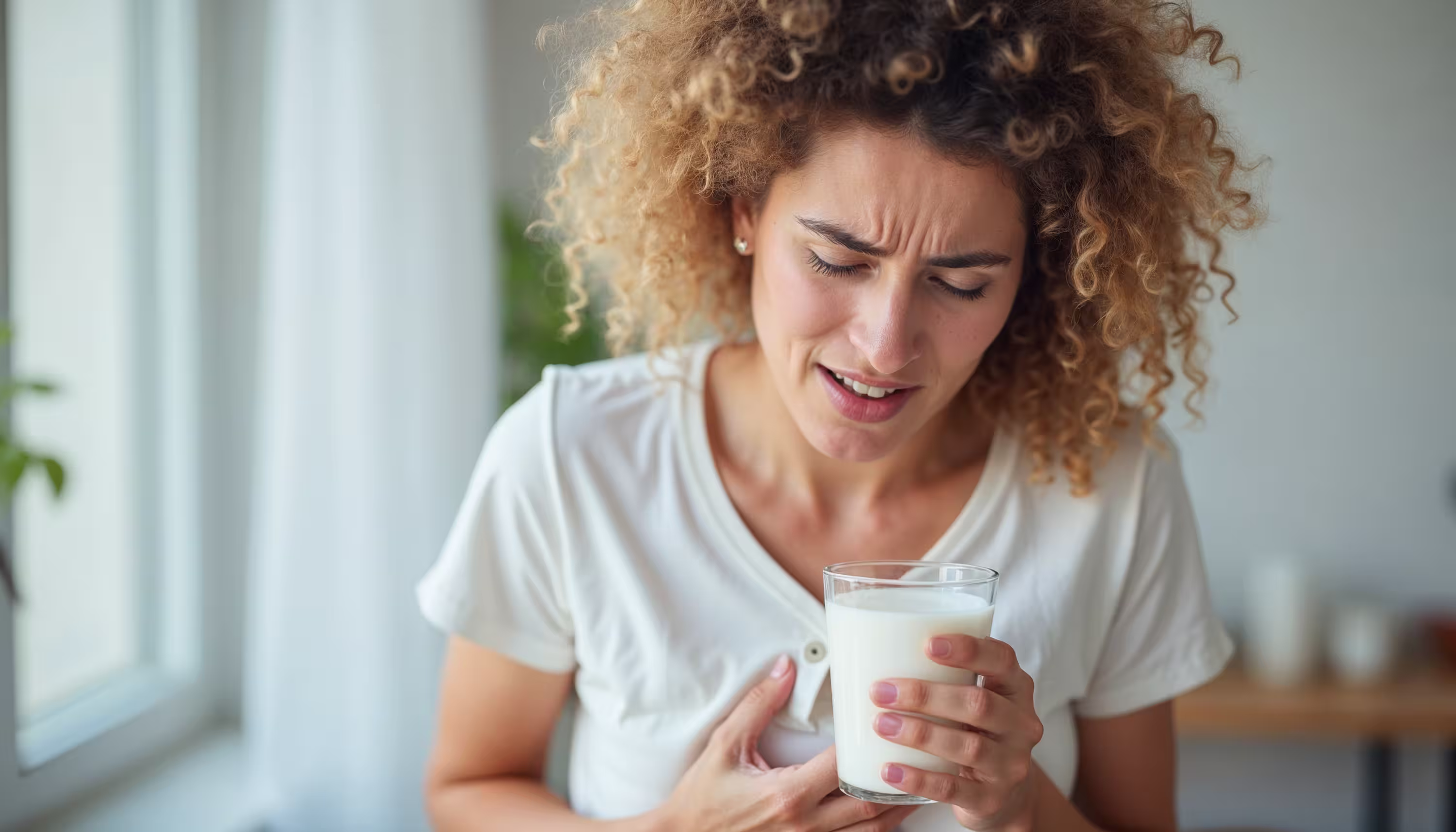 Woman uncomfortable after drinking milk